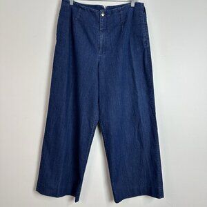 J. Peterman Jeans Trousers Blue Wide-Leg High-Rise Denim-Blend Size 12‎